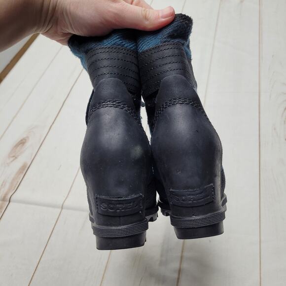 Sorel Lexie wedge boots black blue plaid waterproof - Picture 5 of 8